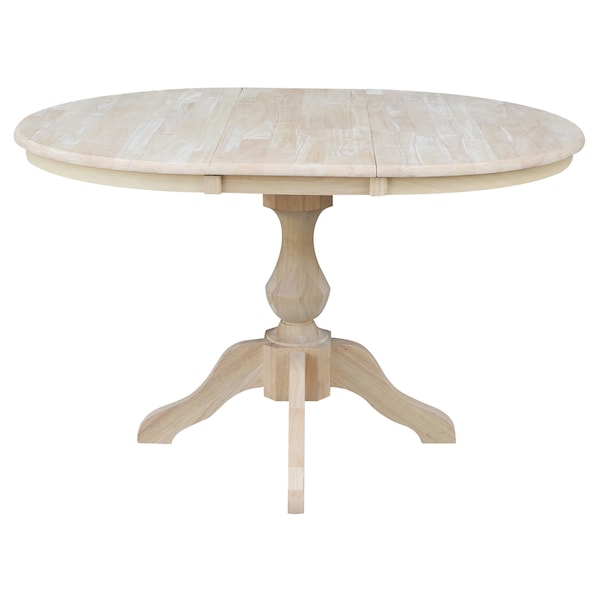 International Concepts Round 36 in Rd Top Pedestal Table, 12 in Leaf, 28.9 inH, Dining Height, Unfinished, 36 in W, Wood - K-36RXT-11B
