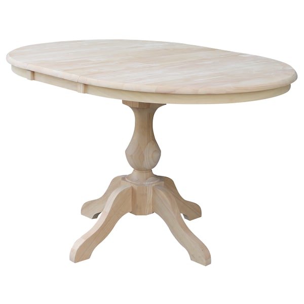 International Concepts Round 36 in Rd Top Pedestal Table, 12 in Leaf, 28.9 inH, Dining Height, Unfinished, 36 in W, Wood - K-36RXT-11B