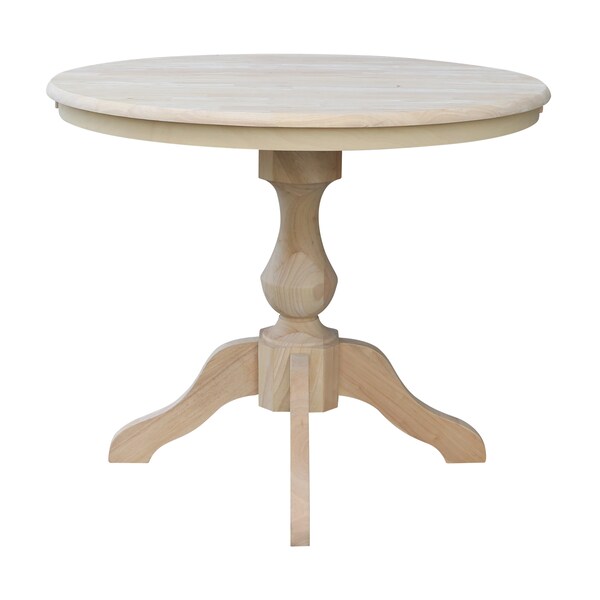 International Concepts Round 36 in Rd Top Pedestal Table, 12 in Leaf, 28.9 inH, Dining Height, Unfinished, 36 in W, Wood - K-36RXT-11B