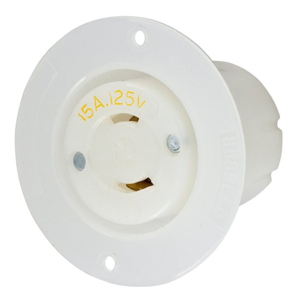 Hubbell Wiring Device-Kellems Locking Devices, Twist-Lock®, Industrial, Flanged Receptacle, 15A 2-Pole 2-Wire Non Grounding, L1-15R, Screw Terminal, White - HBL7526C