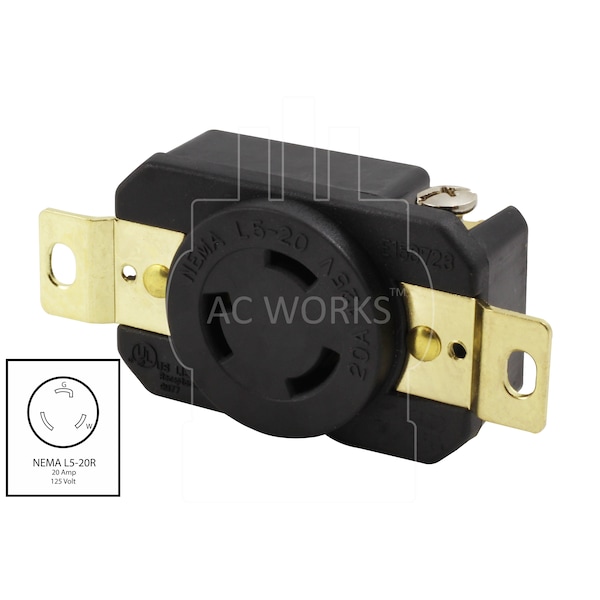 Ac Works 20A, 125V, NEMA L5-20R Flush Mount Locking Industrial Grade Receptacle - FML520R