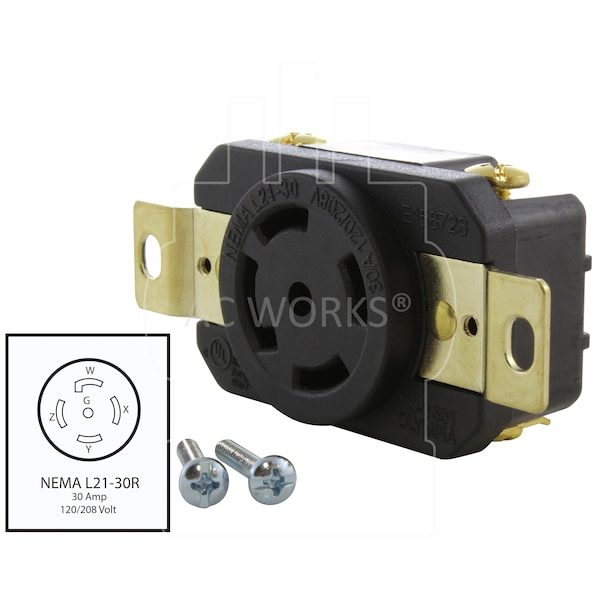 Ac Works 30A 120/280V NEMA L21-30R Flush Mount Locking Industrial Grade Receptacle - FML2130R
