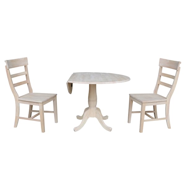 International Concepts Round 42 in Rd Top Pedestal Table, 2 Chairs, Unfinished, Ready to Finish, 42 in W, 42 in L, Wood - K-42DPT-C36-2