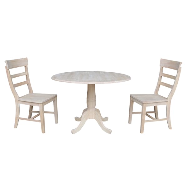 International Concepts Round 42 in Rd Top Pedestal Table, 2 Chairs, Unfinished, Ready to Finish, 42 in W, 42 in L, Wood - K-42DPT-C36-2