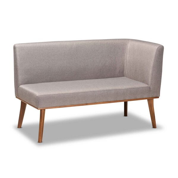 Baxton Studio Odessa Mid-Century Modern Grey Fabric and Walnut Brown Finished Wood 3-Piece Dining Nook Set - 175-10843-10840-ZORO