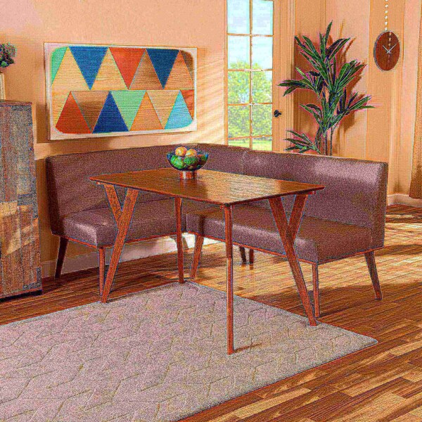 Baxton Studio Odessa Mid-Century Modern Grey Fabric and Walnut Brown Finished Wood 3-Piece Dining Nook Set - 175-10843-10840-ZORO