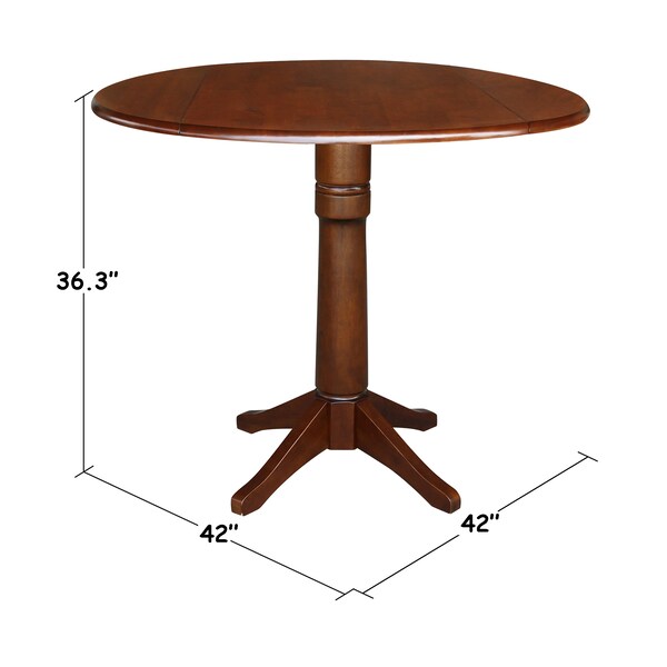 International Concepts Round 42 in Round Dual Drop Leaf Pedestal Table, 36.3 inH, Espresso, 42 in W, 42 in L, 36.3 in H - K581-42DPT-27B-6B