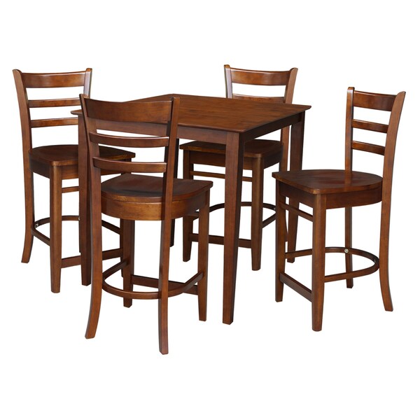International Concepts 36 in. x 36 in. Counter Height Table with 4 Emily Counter Height Stools - 5 Piece Set - K581-3636-S6172-4