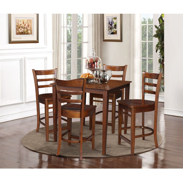 International Concepts 36 in. x 36 in. Counter Height Table with 4 Emily Counter Height Stools - 5 Piece Set - K581-3636-S6172-4