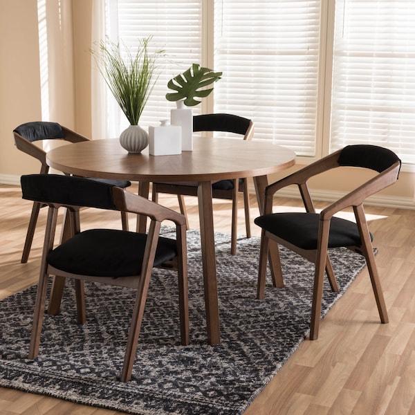 Baxton Studio Wendy Black and Walnut Medium Brown Wood Finishing Dining Set - 142-8024-8025