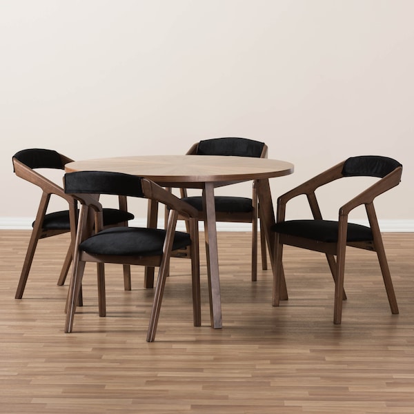 Baxton Studio Wendy Black and Walnut Medium Brown Wood Finishing Dining Set - 142-8024-8025