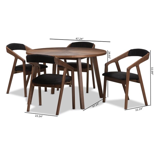 Baxton Studio Wendy Black and Walnut Medium Brown Wood Finishing Dining Set - 142-8024-8025