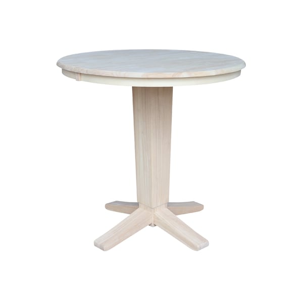 International Concepts 36 in.Round Counter Height Extension Dining Table w/12 in.Leaf and 2 Stools in Unfinished-3 Pc. Set - K-36RXT-23B-S6172-2
