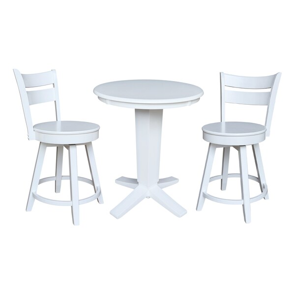 International Concepts 30 in. Solid Wood Round Top Pedestal Dining Table with 4 Counter Height Stools in White - K08-30RT-23B-S800SW2