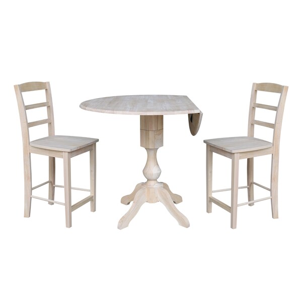 International Concepts Round 42 in Rd Ped Gathering Ht Table, 2 Stools, Unfinished, Ready to Finish, 42 in W, 42 in L, Wood - K-42DPT-11-S402-2