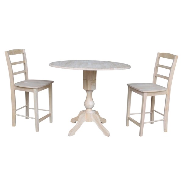 International Concepts Round 42 in Rd Ped Gathering Ht Table, 2 Stools, Unfinished, Ready to Finish, 42 in W, 42 in L, Wood - K-42DPT-11-S402-2