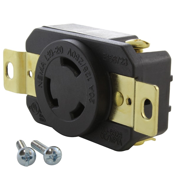 Ac Works 20A 125/250V NEMA L10-20R Flush Mount Locking Industrial Grade Receptacle - FML1020R
