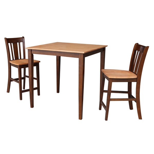 International Concepts Square 36x36 Counter Ht Dining Table, 2 Counter Ht Stools, Cinnamon/Espresso, 36 in W, 36 in L, Wood - K58-3636-S102-2