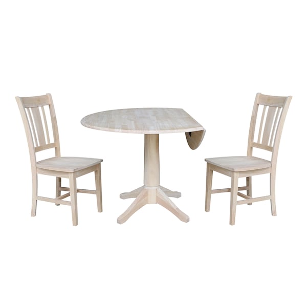 International Concepts Round 42 in Rd Top Pedestal Table, 2 Chairs, Unfinished, Ready to Finish, 42 in W, 42 in L, Wood - K-42DPT-27-C10-2