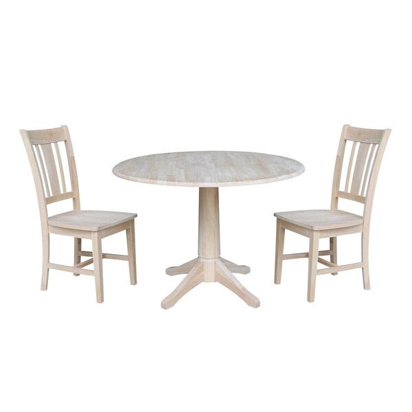 International Concepts Round 42 in Rd Top Pedestal Table, 2 Chairs, Unfinished, Ready to Finish, 42 in W, 42 in L, Wood - K-42DPT-27-C10-2