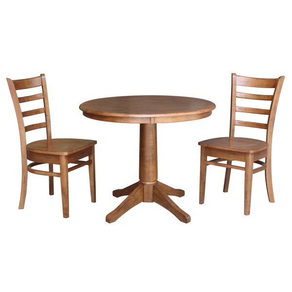 International Concepts Round 36 in Rd Top Pedestal Table, 2 Emily Chairs, Distressed Oak, 36 in W, 36 in L, 29.1 in H - K42-36RT-27B-C617-2