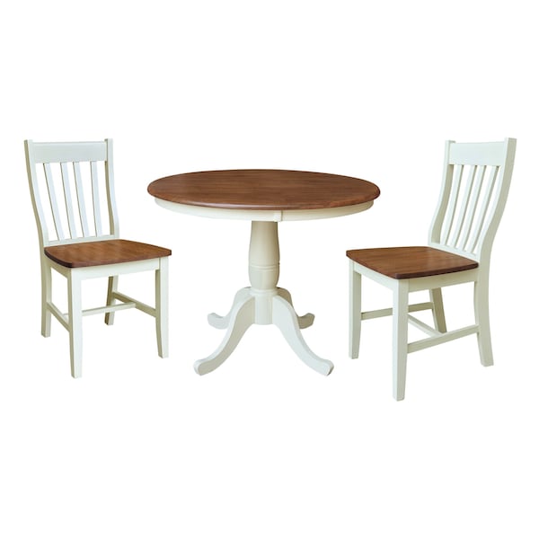Whitewood Industries Rectangular Fixed Top Table W/ 2 Chairs, 36 in W, 29.1 in L, 36 in H, Parawood, Hickory/Shell, 3 - K79-36RT-C61-2