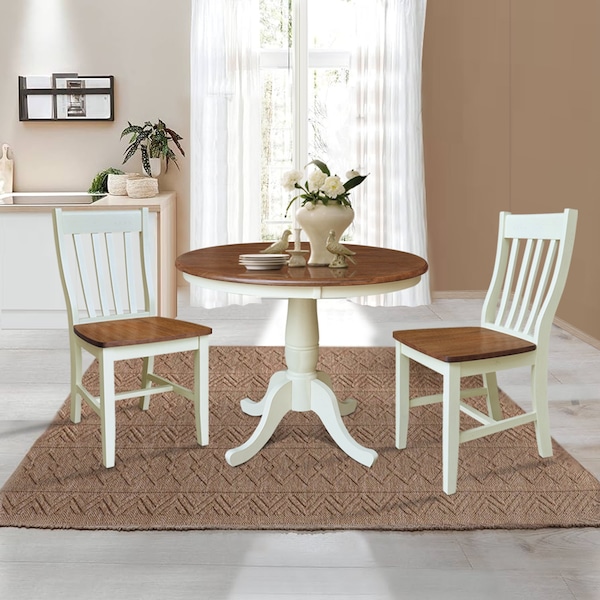 Whitewood Industries Rectangular Fixed Top Table W/ 2 Chairs, 36 in W, 29.1 in L, 36 in H, Parawood, Hickory/Shell, 3 - K79-36RT-C61-2