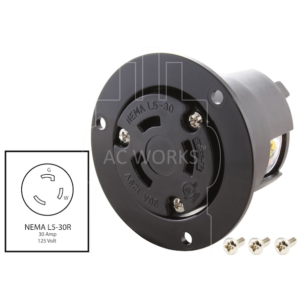 Ac Works 30A 125V L5-30R Flanged Outlet UL and C-UL Listed - ASOUL530R