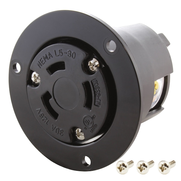 Ac Works 30A 125V L5-30R Flanged Outlet UL and C-UL Listed - ASOUL530R