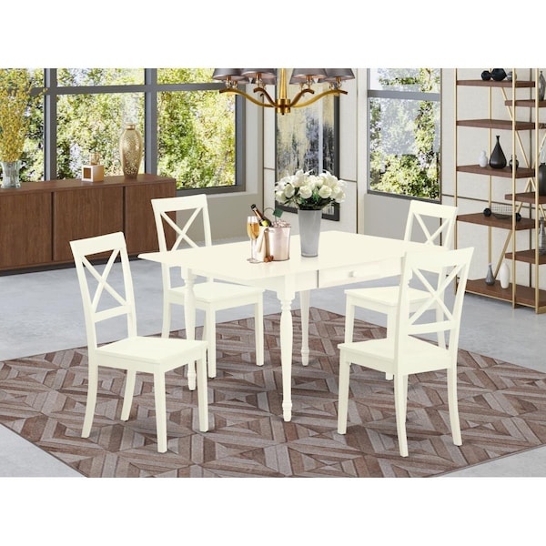 East West Furniture 5 Piece Monza Kitchen Table Set - Linen White - MZBO5-LWH-W