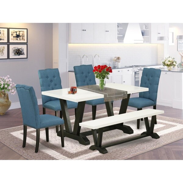 East West Furniture 6 Piece V-Style Fashionable Dining Set - Wire Brushed Black - V626EL121-6