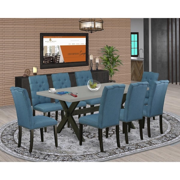 East West Furniture 9 Piece X-Style Dining Room Set - Wire Brushed Black - X697EL121-9
