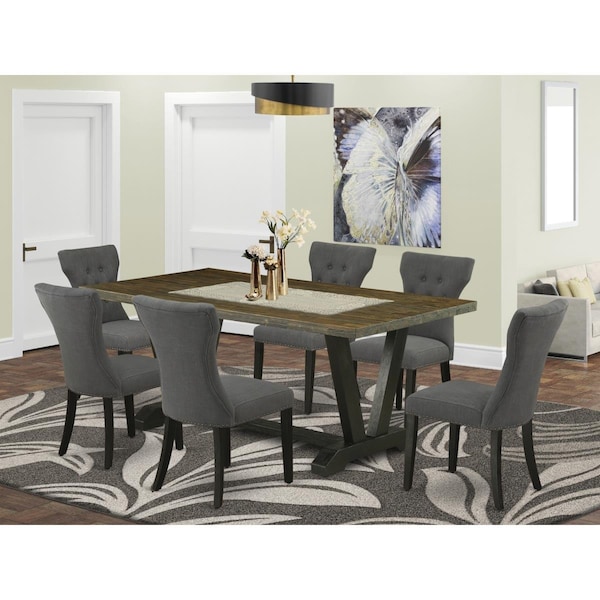 East West Furniture 7 Piece V-Style Dining Table Set - Dark Gotham Gray - V677GA650-7