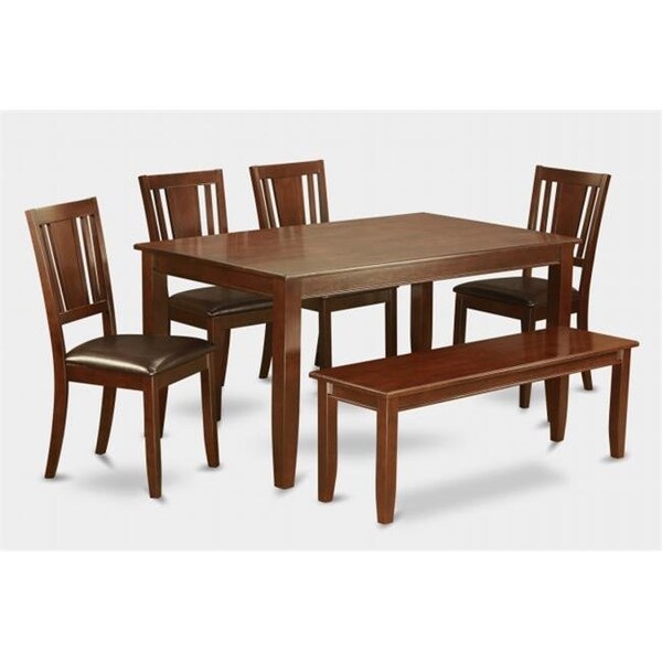 East West Furniture East West Furniture DUDL6-MAH-LC 6 Piece Dining Table Set-With Bench Kitchen Set-Table and 4 Dining Chairs and Bench - DUDL6-MAH-LC