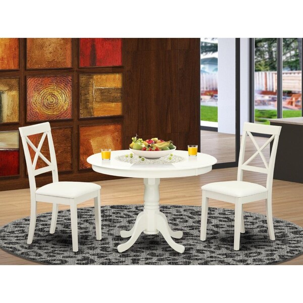 East West Furniture 3 Piece Hartland Kitchen Table Set - Linen White - HLBO3-LWH-LC