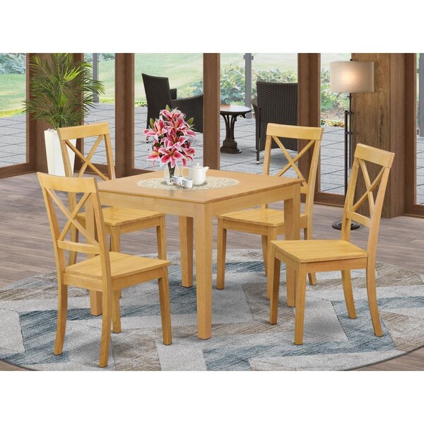 East West Furniture 4 Piece Oxford Dinette Table Set - Oak - OXBO5-OAK-W