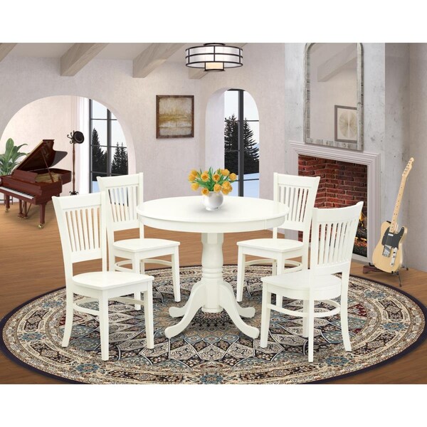 East West Furniture 5 Piece Antique Kitchen Dining Set - Linen White - ANVA5-LWH-W