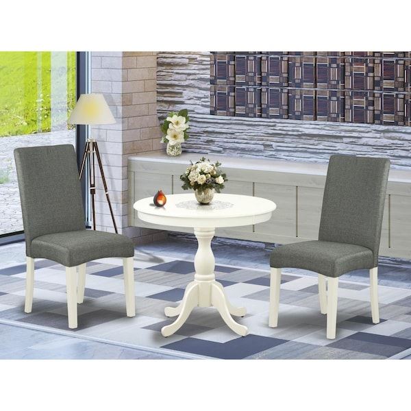 East West Furniture 3 Piece Antique Kitchen Table Set - Linen White - AMDR3-LWH-07