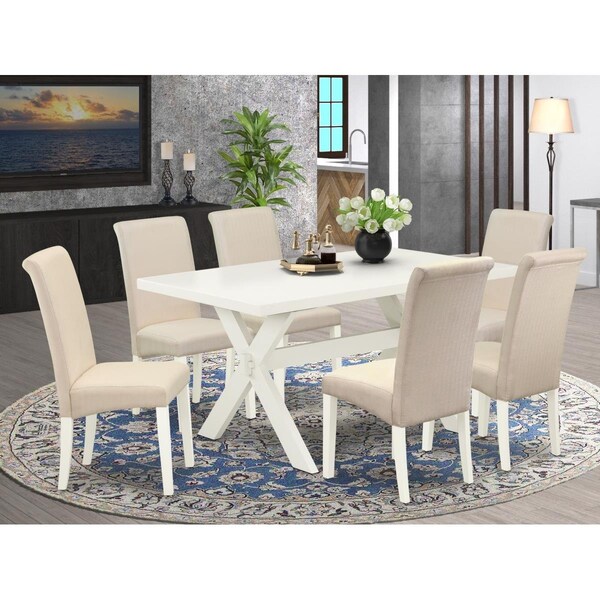 East West Furniture 7 Piece X-Style Dining Room Set - Cream - X026BA201-7