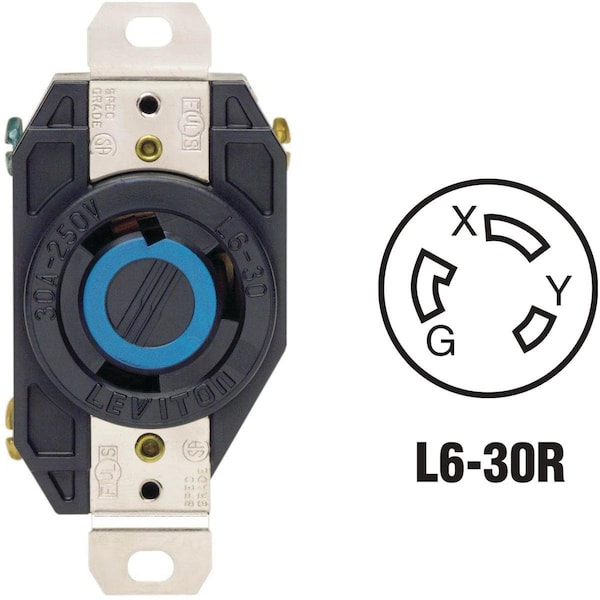 Leviton 30A 250V Black Industrial Grade L6-30R Locking Outlet Receptacle - 065-02620-000