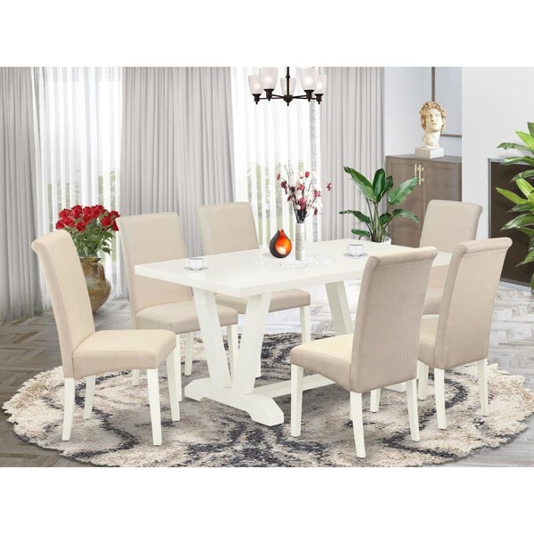 East West Furniture 7 Piece V-Style Kitchen Furniture Set - Cream - V026BA201-7