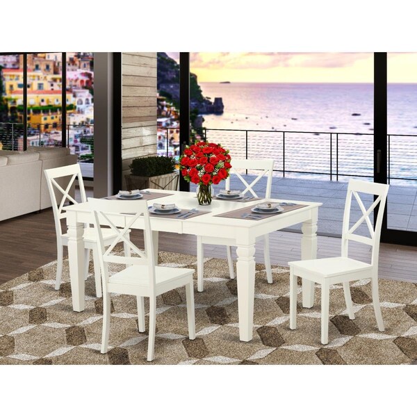 East West Furniture 5 Piece Weston Dining Table Set - Linen White - WEBO5-LWH-W