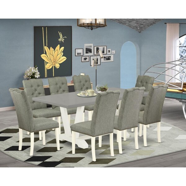 East West Furniture 9 Piece V-Style Dinette Set - Linen White - V097EL207-9