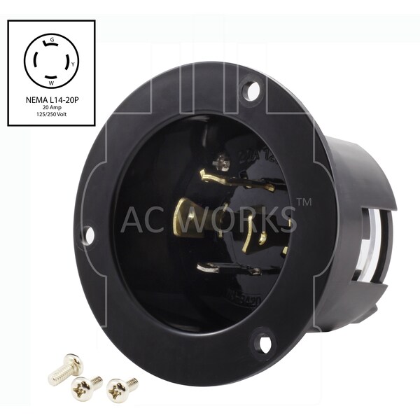 Ac Works 20A 125/250V L14-20P Power Input Inlet UL and C-UL listed - ASINL1420P