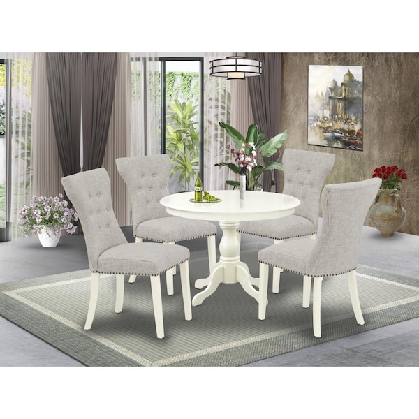 East West Furniture 5 Piece Hartland Dining Table Set - Linen White - HBGA5-LWH-35