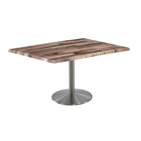 Holland Bar Stool Co 30" Tall OD214 Stainless Steel Table Base 22" Diameter 30" x 48" Rustic Top by the HollBar Stool Co. - OD214-2230SSOD3048RUSTIC