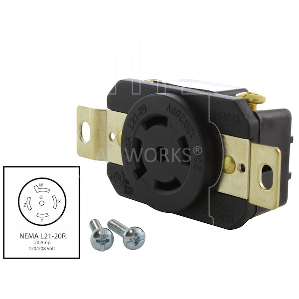Ac Works 20A 120/208V NEMA L21-20R Flush Mount Locking Industrial Grade Receptacle - FML2120R