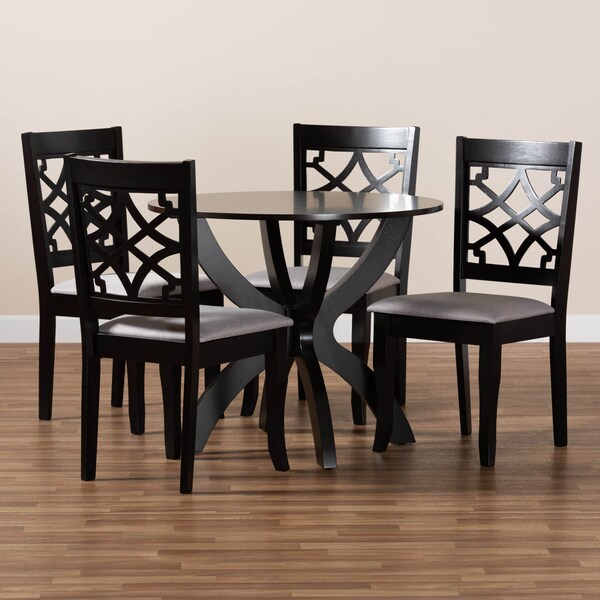 Baxton Studio Sandra Grey Upholstered and Dark Brown Wood 5-Piece Dining Set - 172-9728-10902