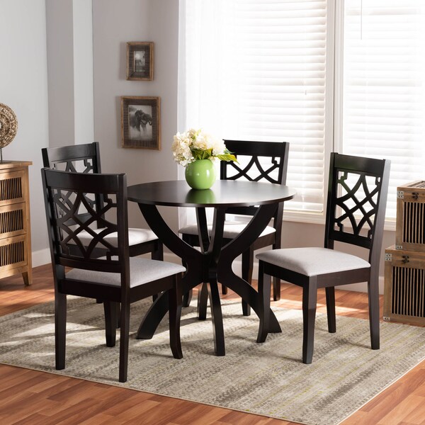 Baxton Studio Sandra Grey Upholstered and Dark Brown Wood 5-Piece Dining Set - 172-9728-10902