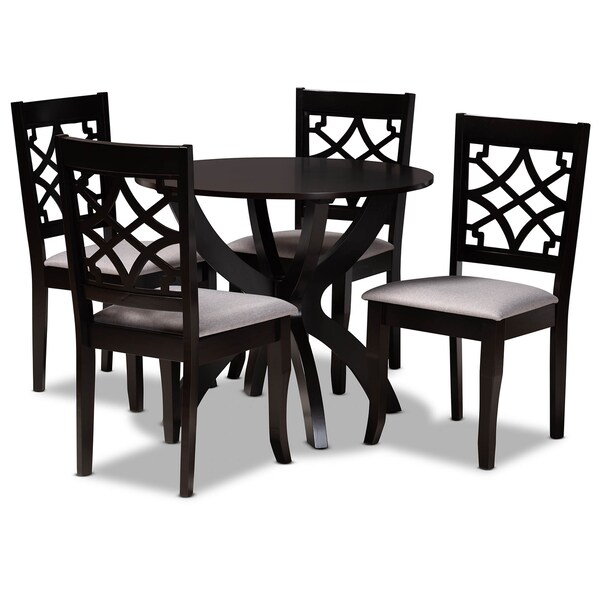 Baxton Studio Sandra Grey Upholstered and Dark Brown Wood 5-Piece Dining Set - 172-9728-10902